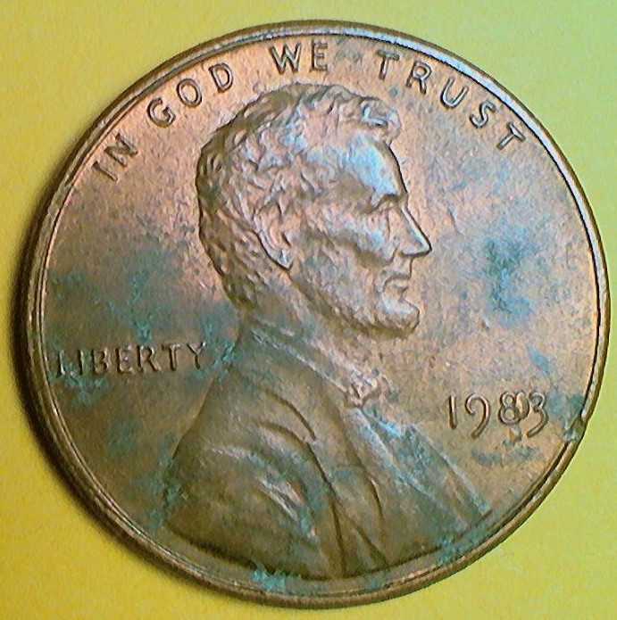 1983-P-Penny-With-Die-Chip-In-The-8-Of-The-Date
