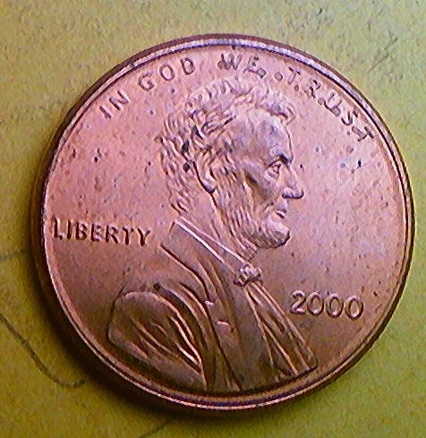 2000-P-Penny-With-Die-Crack-On-Reverse-From-Rim-To-Memorial