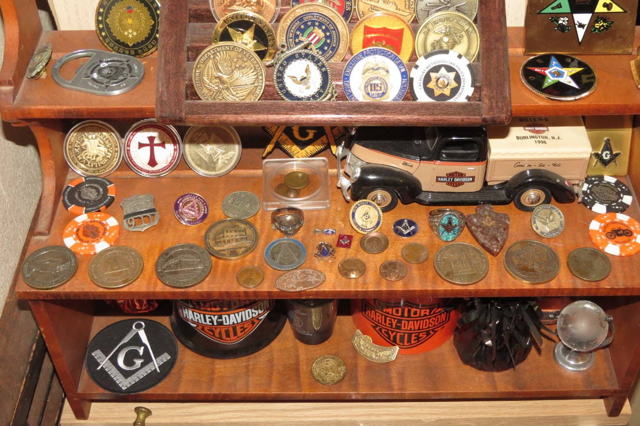 Masonic-Tokens,-Coins-And-Counter-Stamped-Pennies