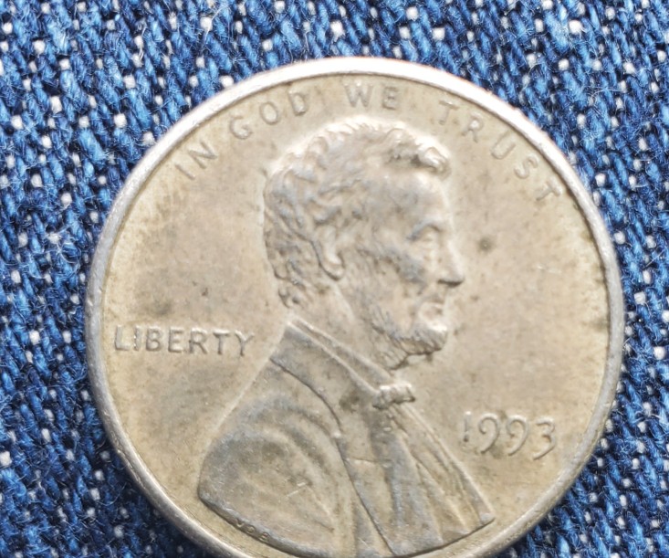 1993-D-Lincoln-Memorial-Cent-Missing-Most-Of-It's-Copper-Layer