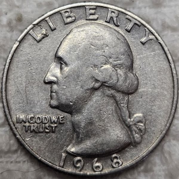1968--Washington-Quarter---Partial-Loss-Of-Cladding-On-Reverse