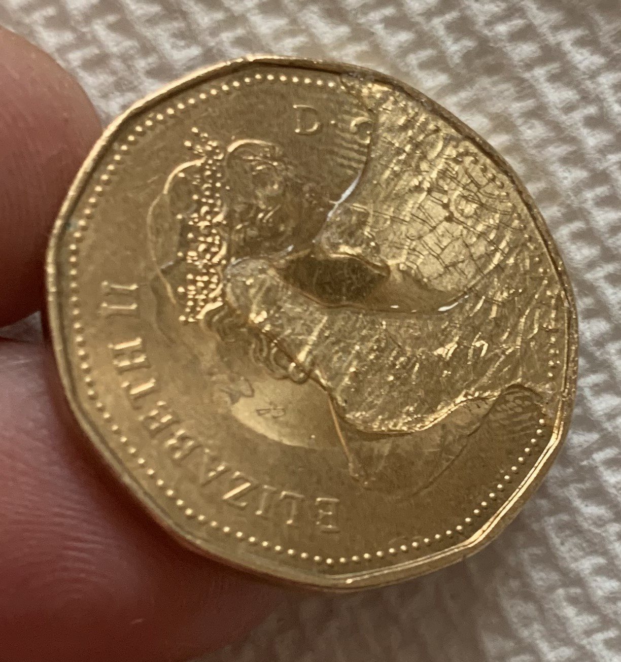 1987-Canadian-Loonie-With-Some-Sort-Of-Lacquer-Spill
