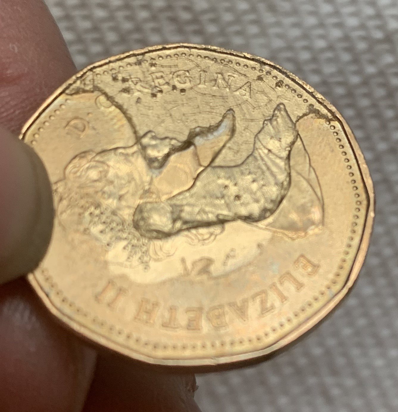1987-Canadian-Loonie-With-Some-Sort-Of-Lacquer-Spill