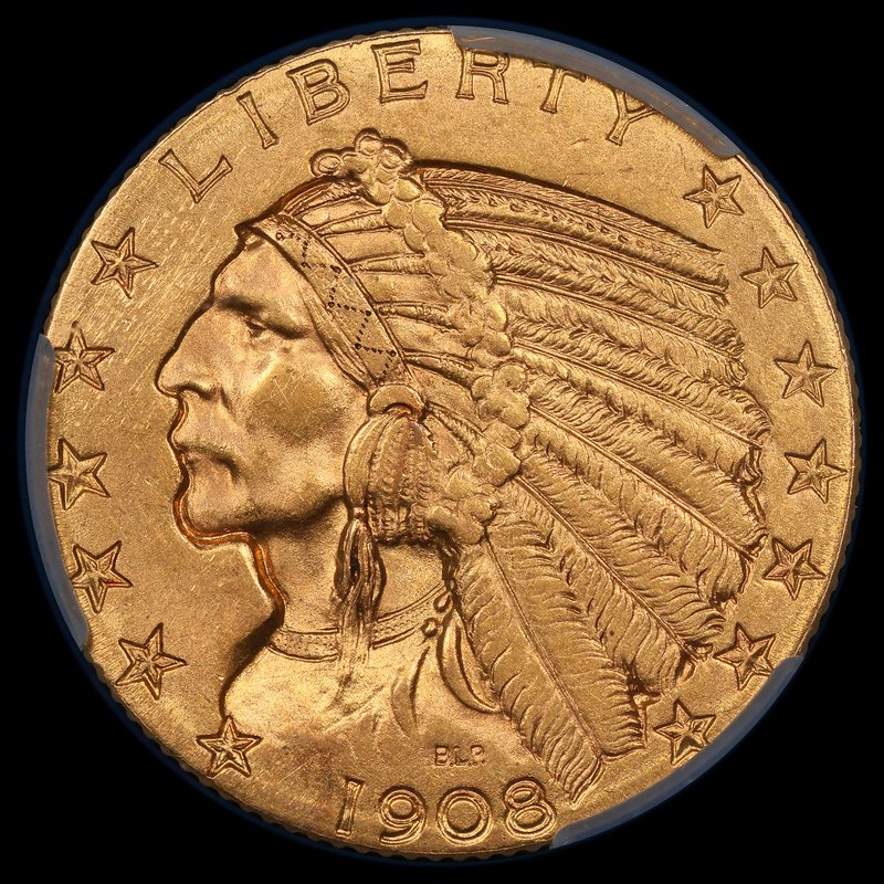 1908-$5-Indian---CAC-Unc-Details