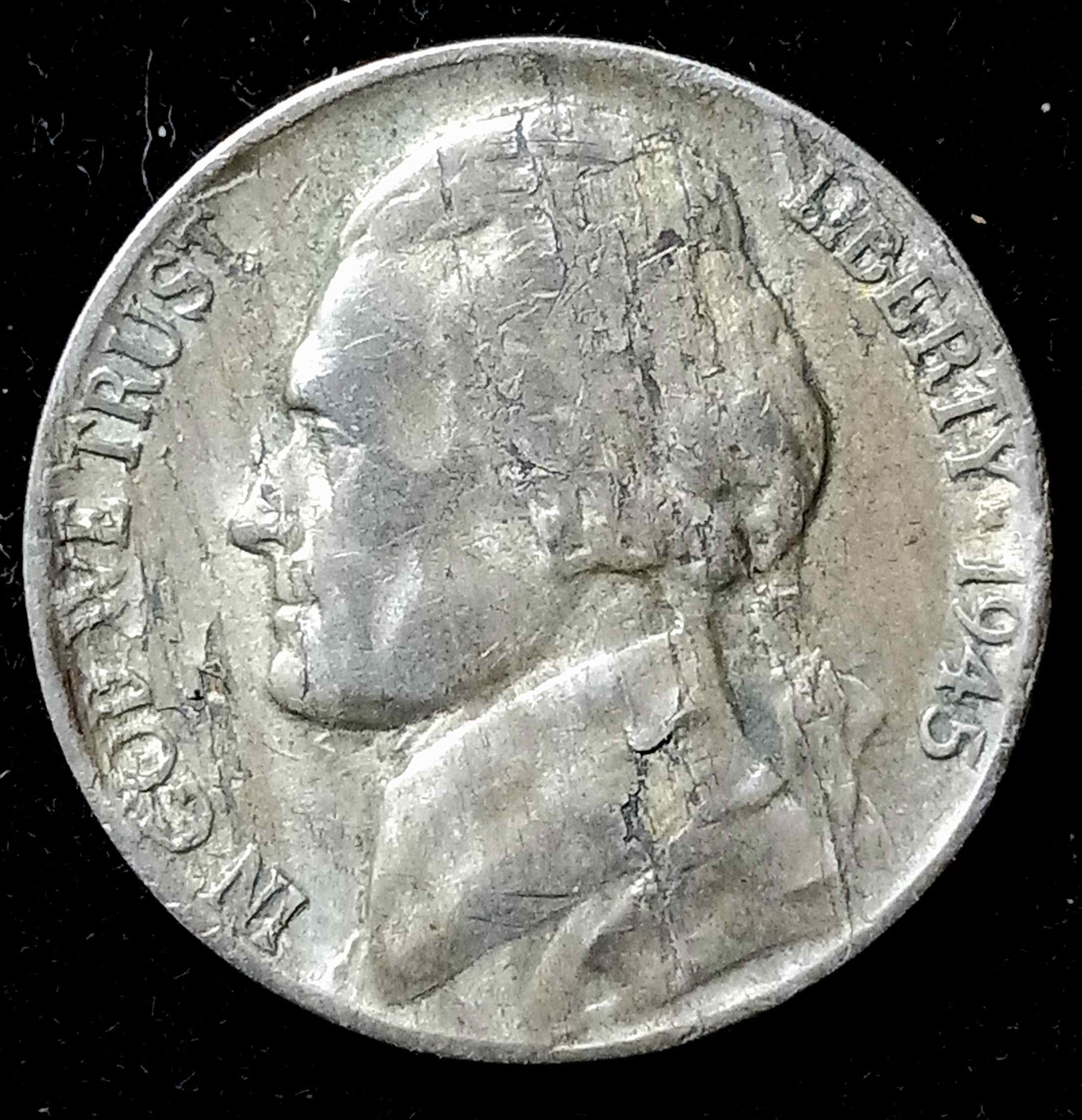 1945-P-Jefferson-Silver-War-Nickel.-Obverse-And-Reverse-Lamination.