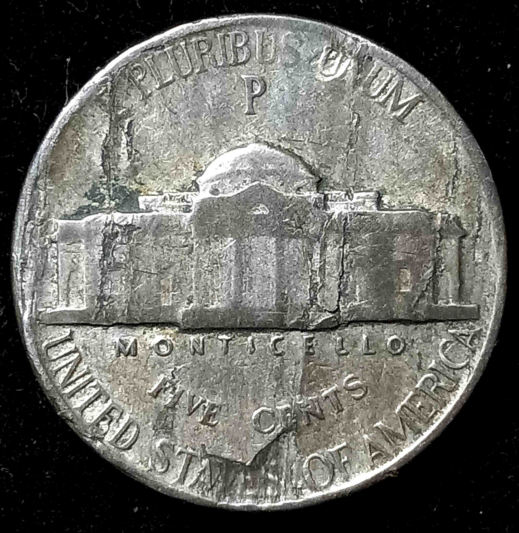 1945-P-Jefferson-Silver-War-Nickel.-Obverse-And-Reverse-Lamination.