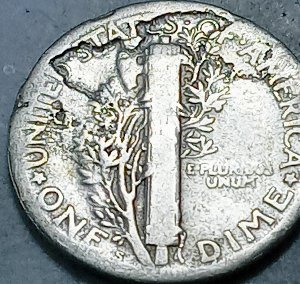 1923-Mercury-Dime-Lamination-Obverse-&-Strike-Though-Reverse-?