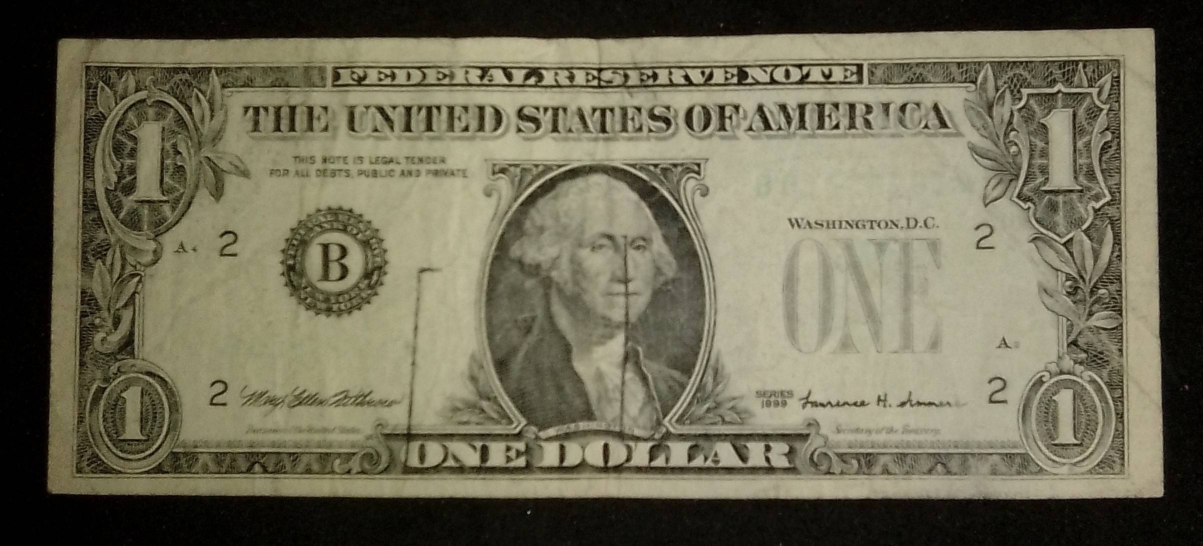Missing-Serial-Numbers-And-Treasury-Seal-On-$1-Bill-1999-Series!