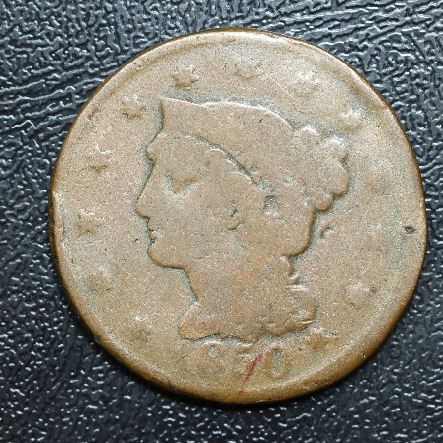 1850-Braided-Hair-Large-Cent-Planchet/Offset-Error?