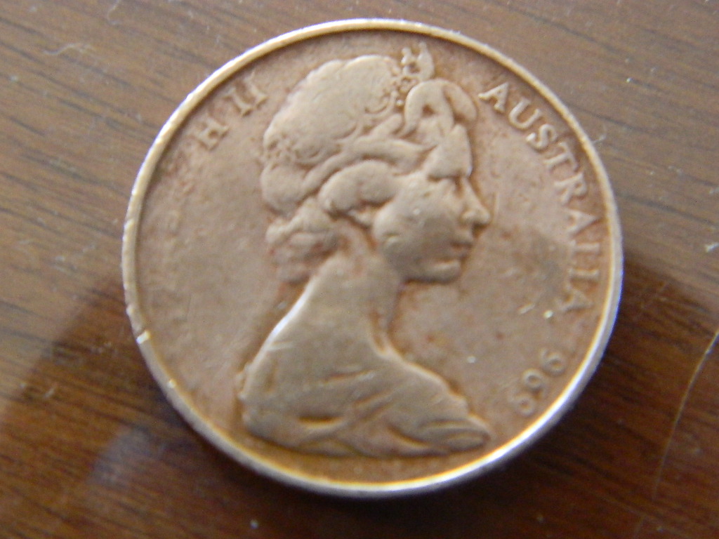 1969-2-Cent-Plugged-Die-Error/-Struck-Thru-Oil