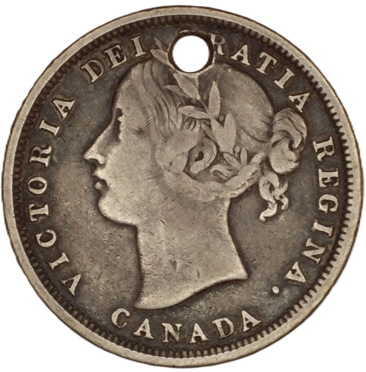 1858-Canada-Twenty-Cent-Holed---For-Grading