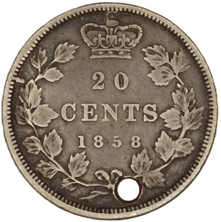 1858-Canada-Twenty-Cent-Holed---For-Grading