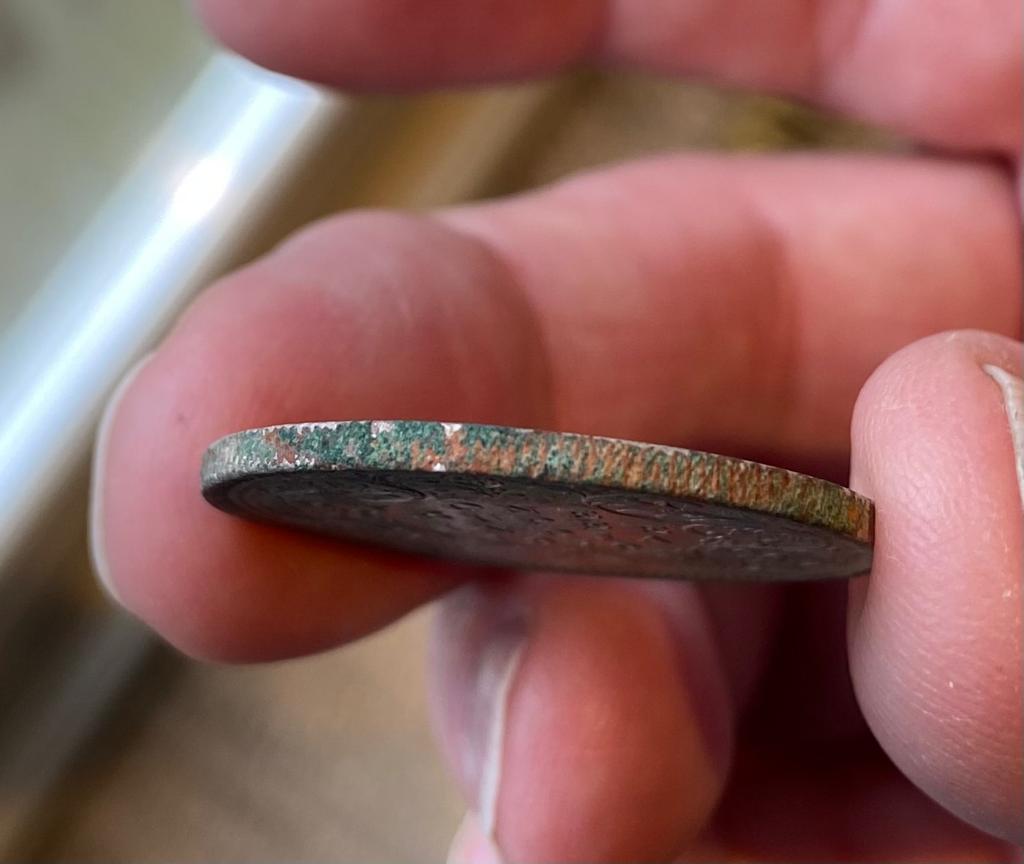 Bronze-Deposits-On-A-Victorian-Rupee---Removal?