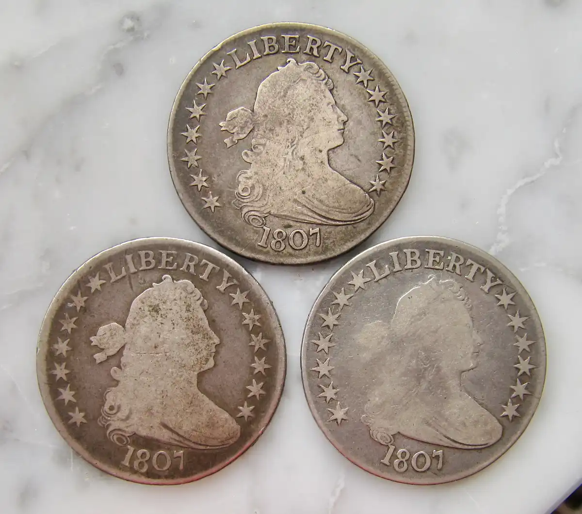 Three-1807-Draped-Bust-Half-Dollars-For-Grading-And-Attributing