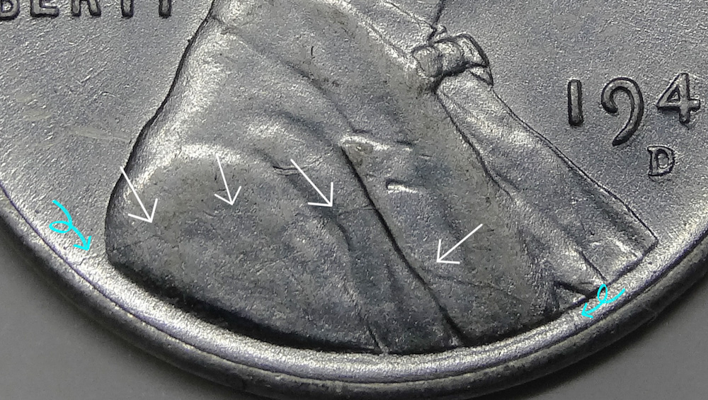 1943-D-Lincoln-Cent-Pre-Cud?-+-REV-Die-Cracks
