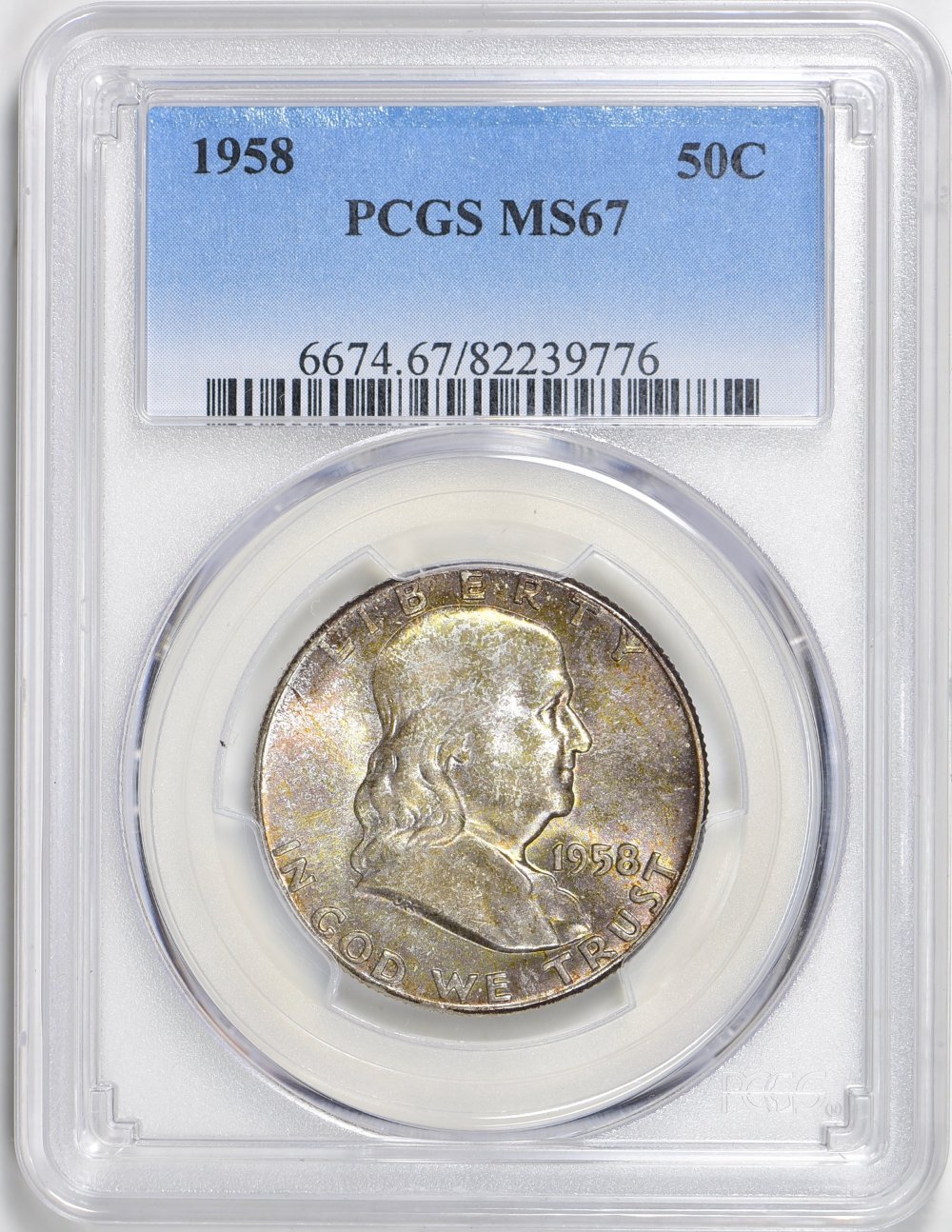1958-Franklin-Half-Dollar-PCGS-MS-67-Toner
