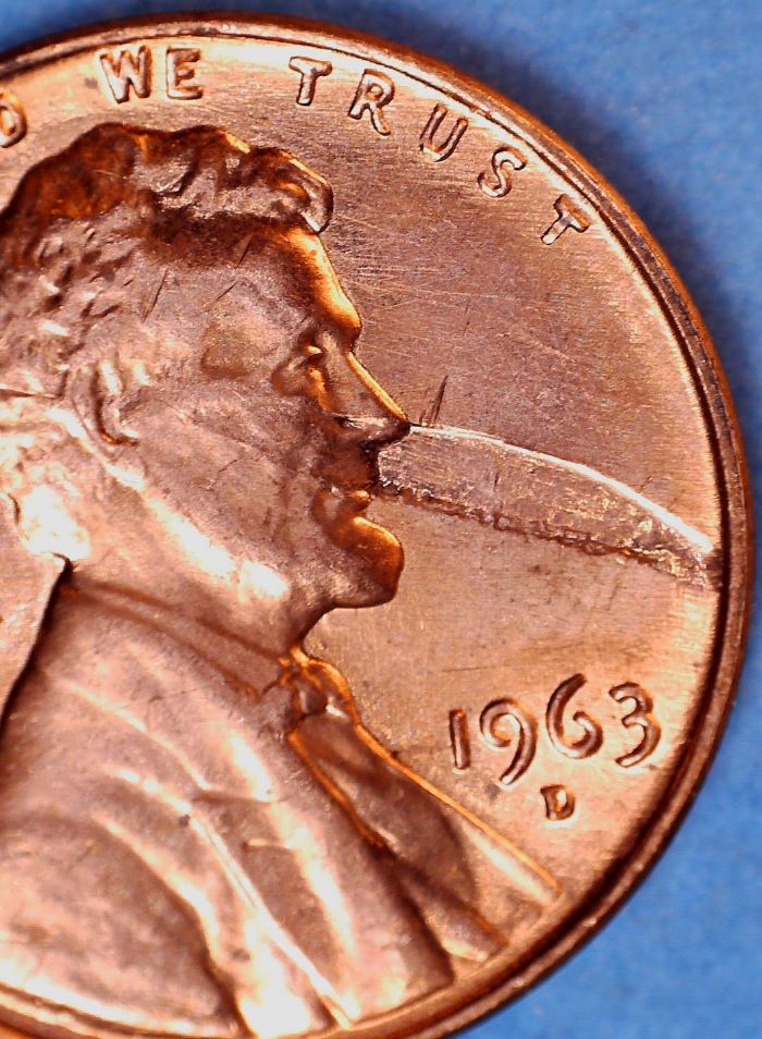 1963-D-Lincoln-Cent-Lamination-Error-Or-Pm-Damage
