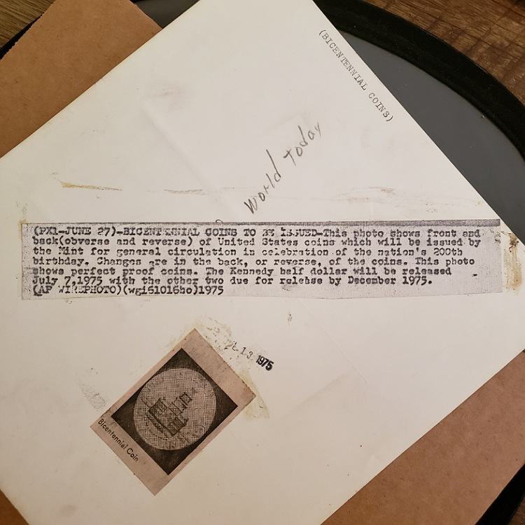 1968-Press-Photo-Clipped-Planchet-And-1975-Press-Photo-Bicentennial-Coins-To-Be-Released