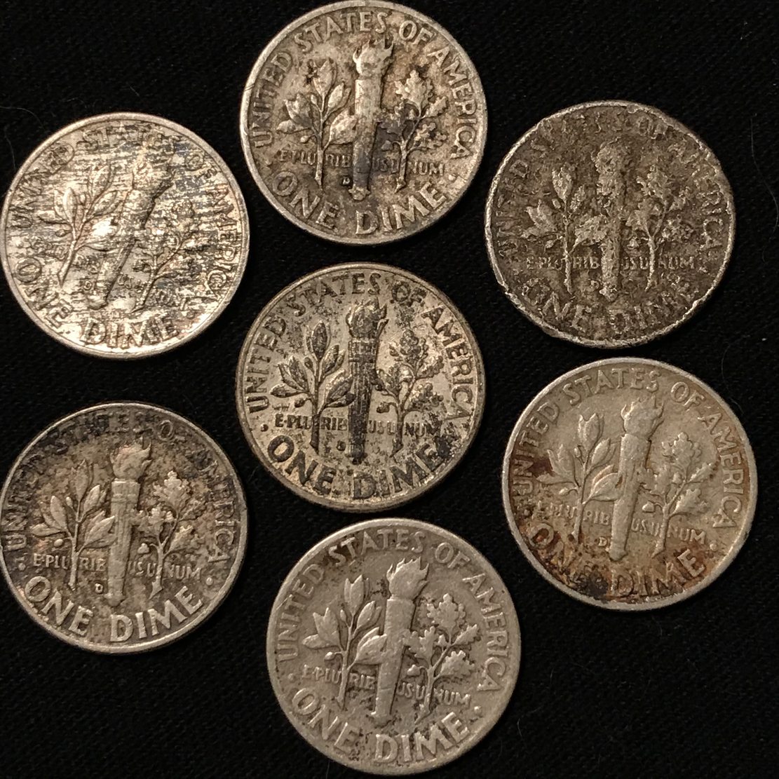 Found---7-Dimes-With-Dates-1964---1948-And-3-Quarters-1964/1956/1952
