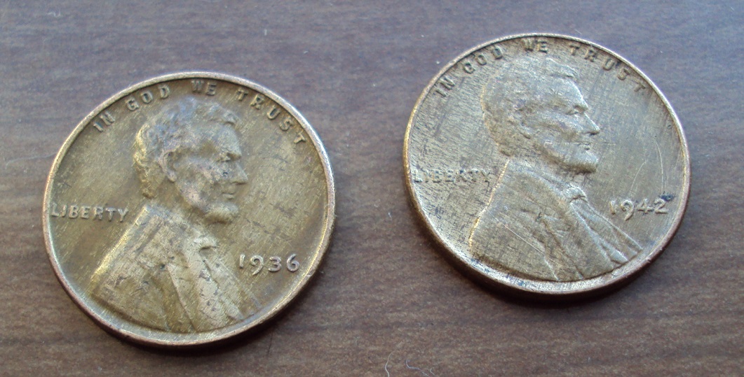 1936-And-1942-Wheat-Cent-Off-Color