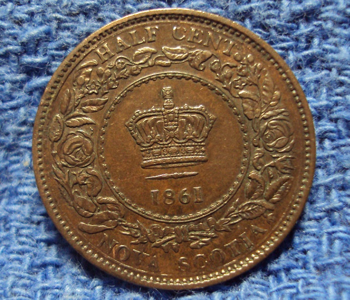 1861-Nova-Scotia--Half-Cent,-Looking-For-A-Grade,-Please