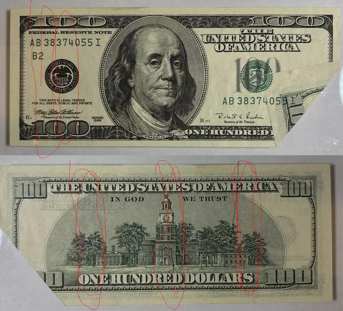 Series-1996-$100-Printed-Fold-With-Ink-Ghosting