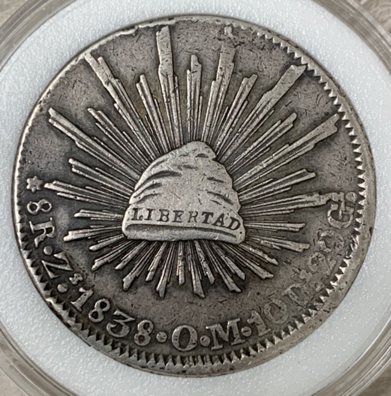 Mexico-8-Reales-1838-Zs-Overweight---27.6g