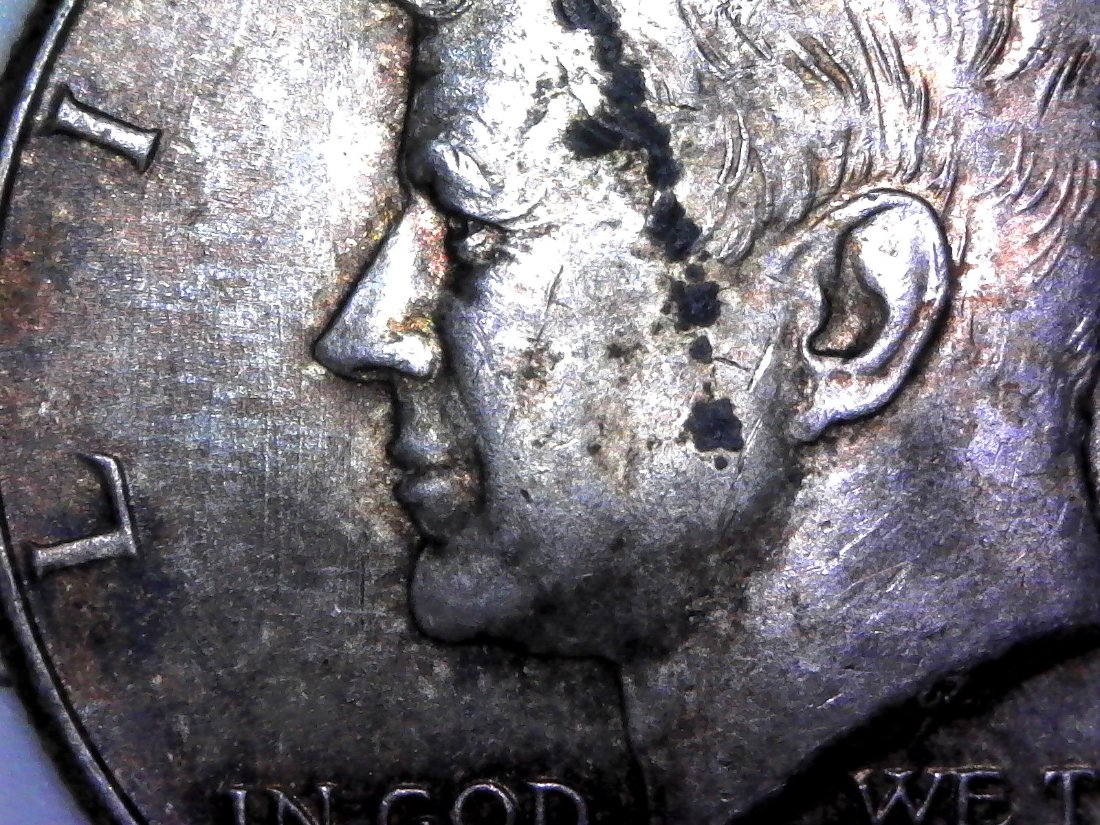 1964-Half-Dollar-Strange-Features-Toning-And-Square-Rim
