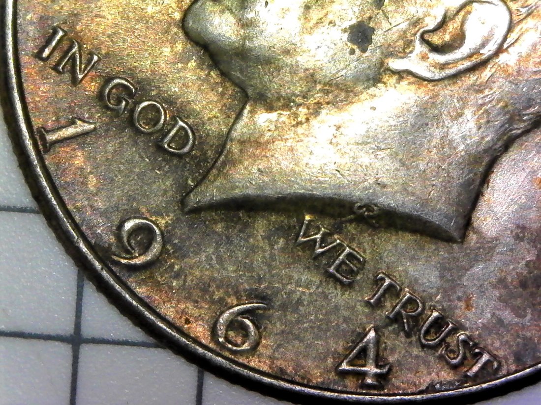 1964-Half-Dollar-Strange-Features-Toning-And-Square-Rim