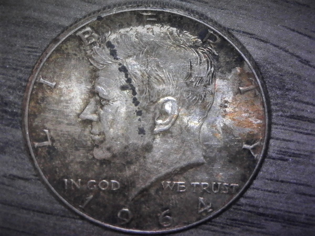 1964-Half-Dollar-Strange-Features-Toning-And-Square-Rim