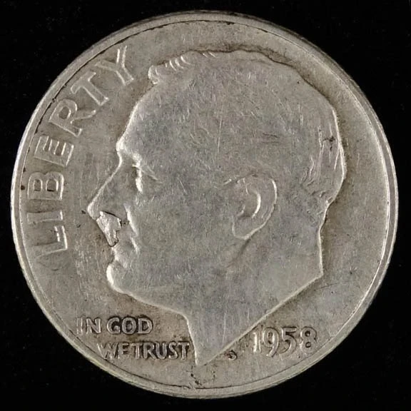 1958-Roosevelt-Dime-With-Interesting-Die-Chip