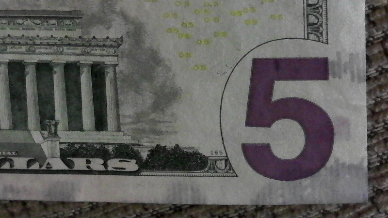 2013-Five-Dollar-Bill,-Possible-Ink-Error-Or-Stain?