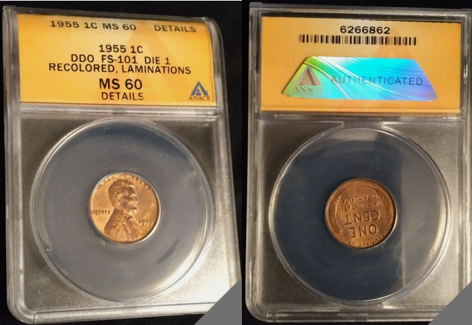 1955-Lincoln-Cent-DDO-Die-1-With-Laminations---Genuine-ANACS-MS-60-Details.-Only-One-Known-To-Exist?
