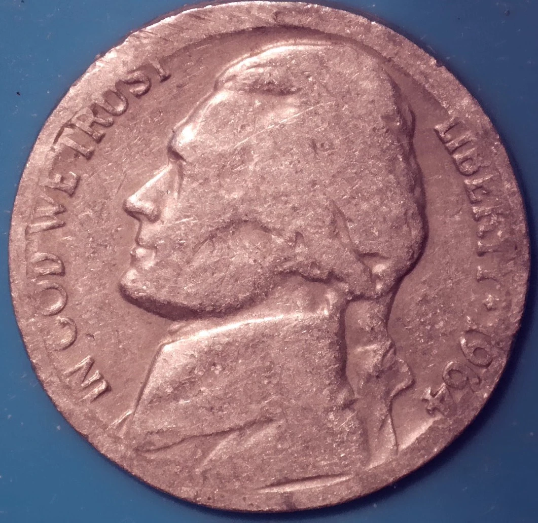 1964-D-Nickel-PMD?-Etched-Rim?-4.829g