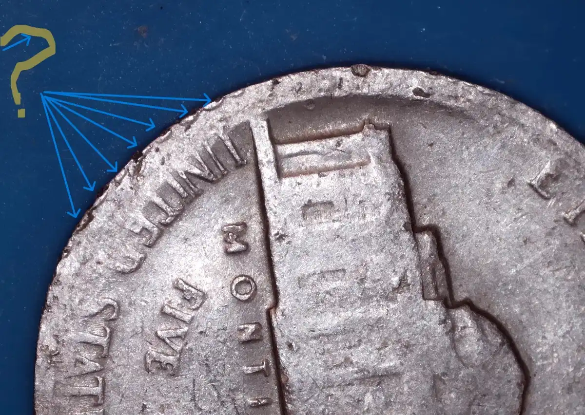 1964-D-Nickel-PMD?-Etched-Rim?-4.829g
