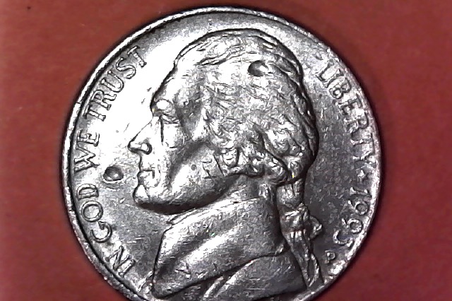 1993-P-Jefferson-Nickel---Die-Chip-Or-PMD?-2-Smal-Gouges