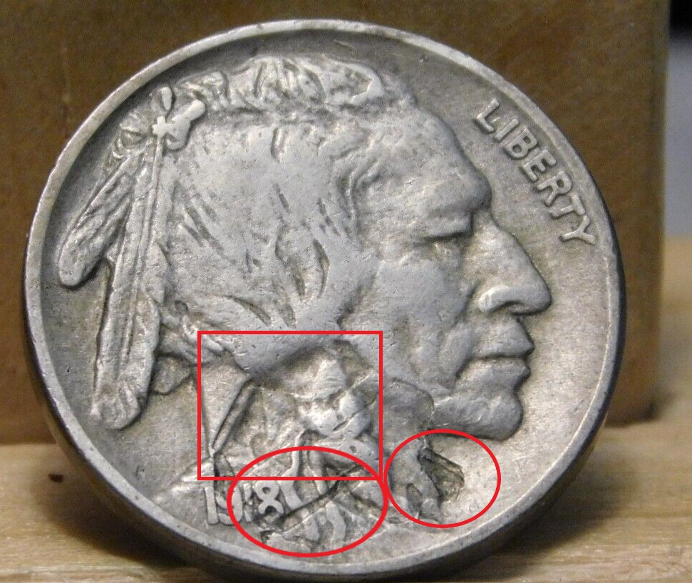 1918-P-Buffalo-Lamination-And-Struck-Thru?