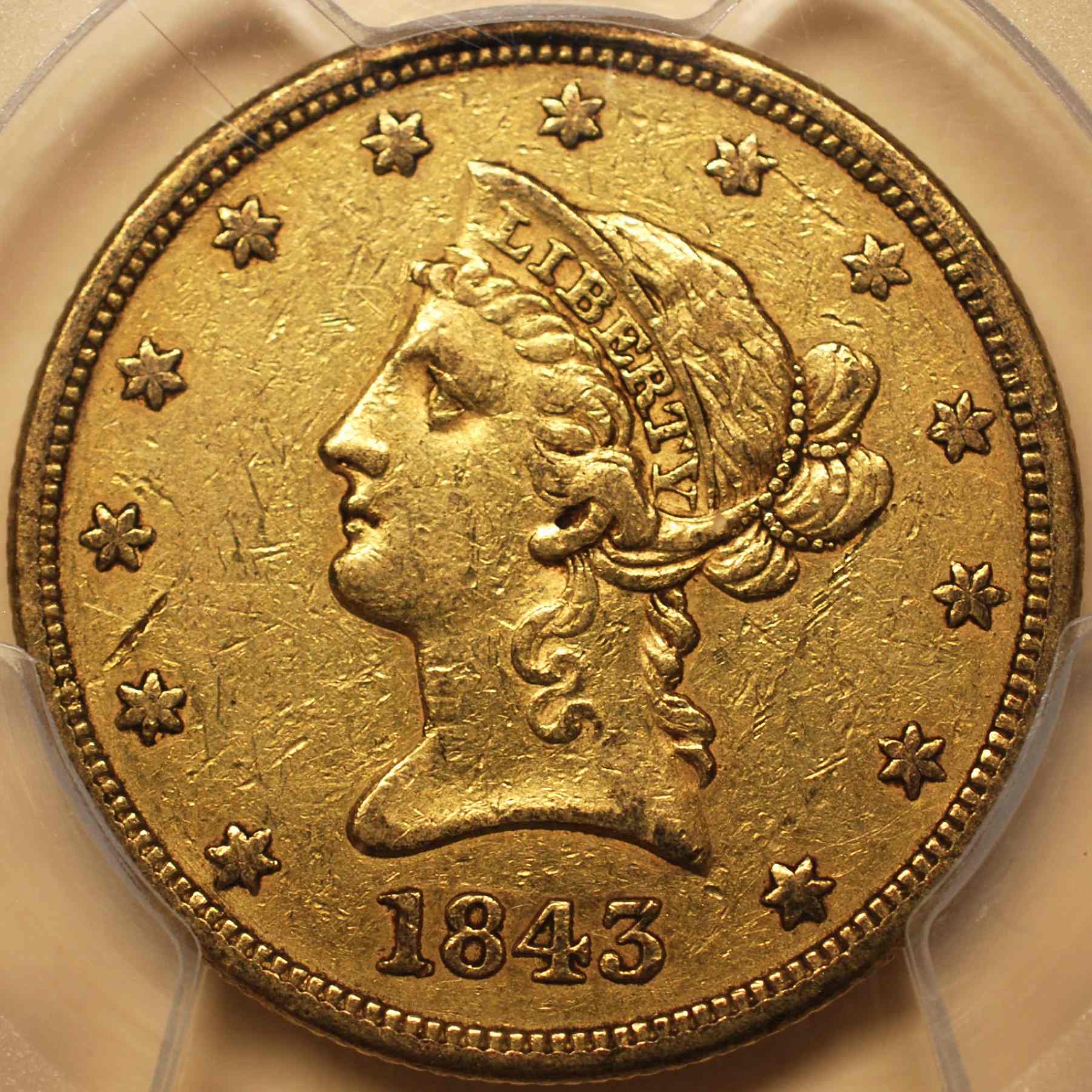 1843-Liberty-Gold-Eagle-In-PCGS-Slab
