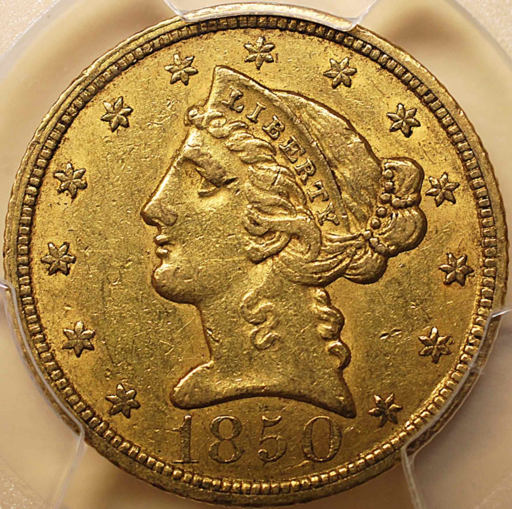 1850-Liberty-Half-Eagle:--This-Is-A-Hard-Date-To-Find.