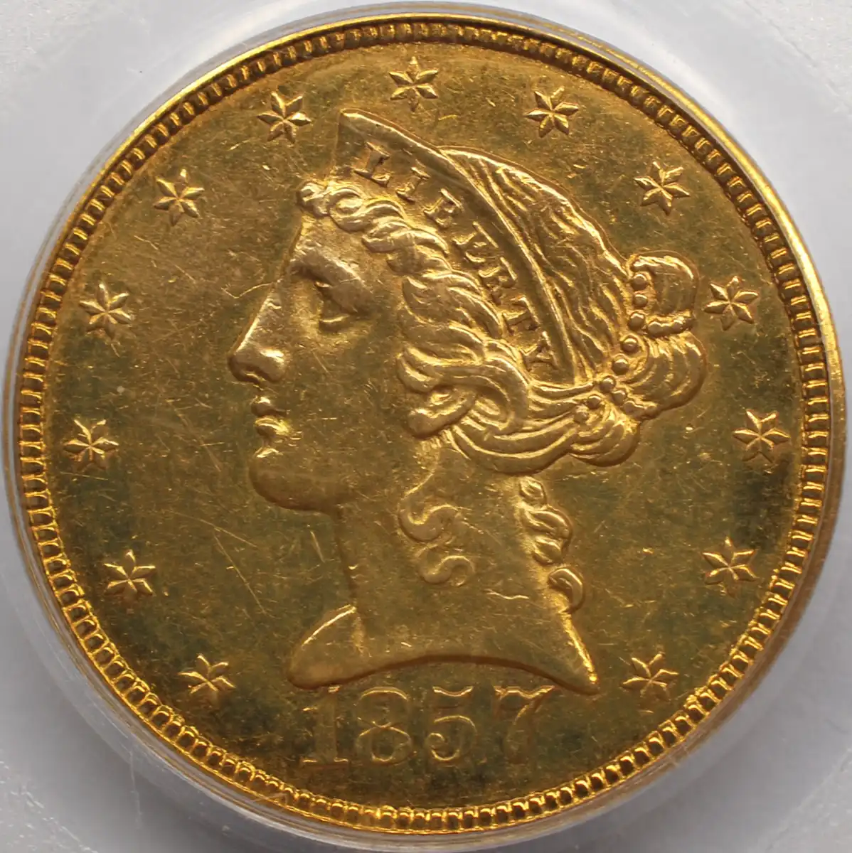 1857-S-Gold-Half-Eagle:--PCGS-Graded