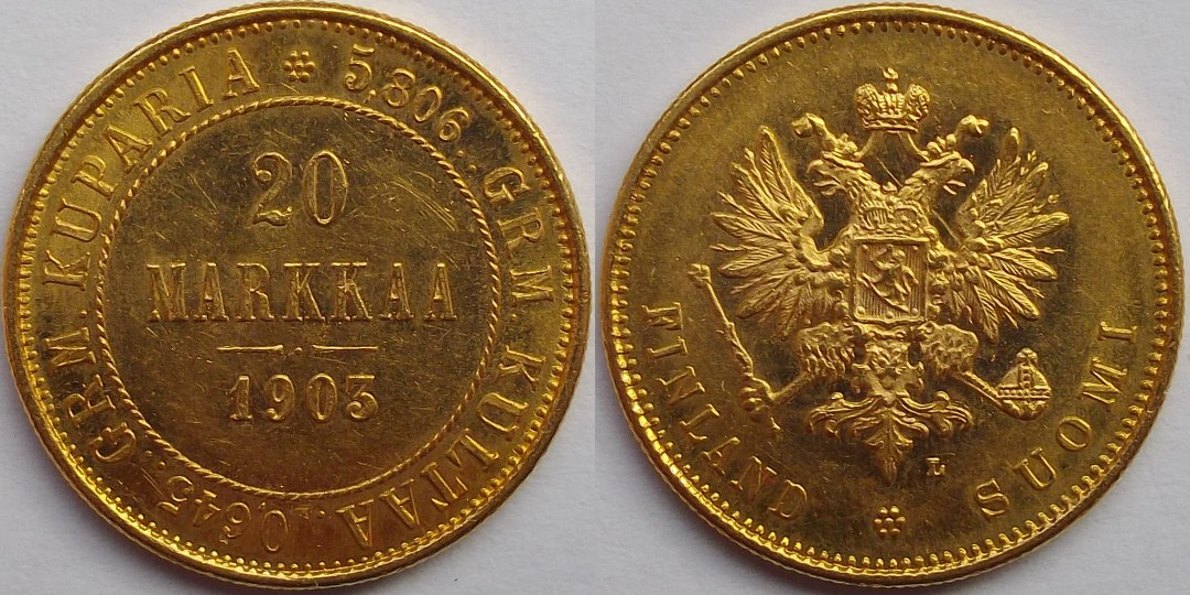 Grand-Duchy-Of-Finland,-Russian-Empire,-20-Markkaa,-1903