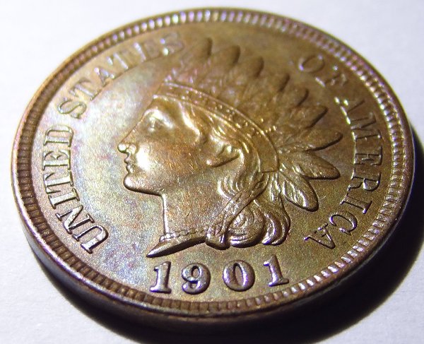 1901-Indian-Head-Cent-With-Questionable-Colors-?-Oily-Surface