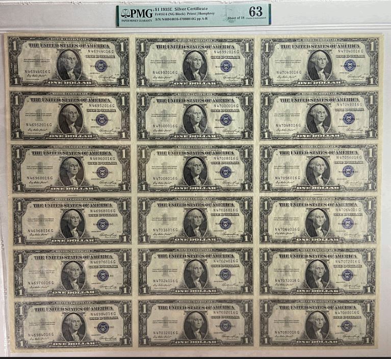 18-Subject-Uncut-Silver-Certificate-Sheet-Just-Back-From-PMG
