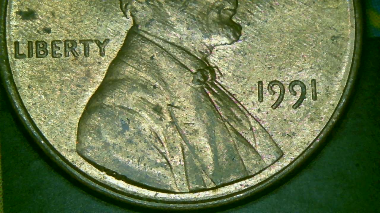 1991-Penny-With-Line-Above/Through-Lincoln's-Head-&-Multiple-Other-Lines