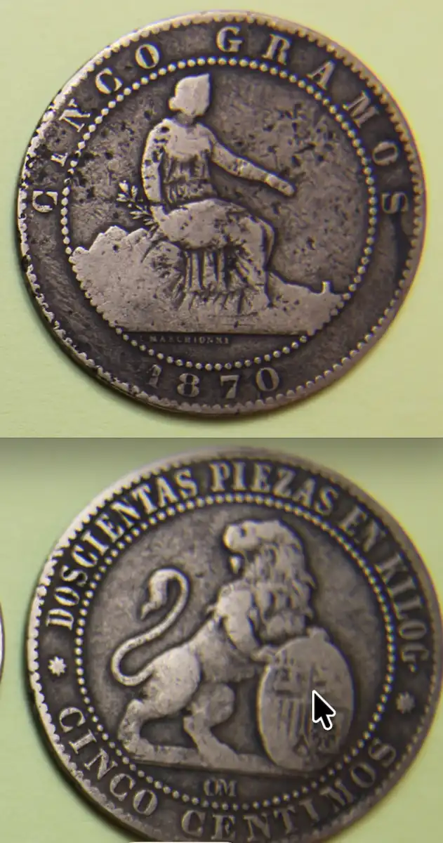1870-Metal-Disk,-What-Is-It?-:-Spanish-5-Centimos---Provisional-Government