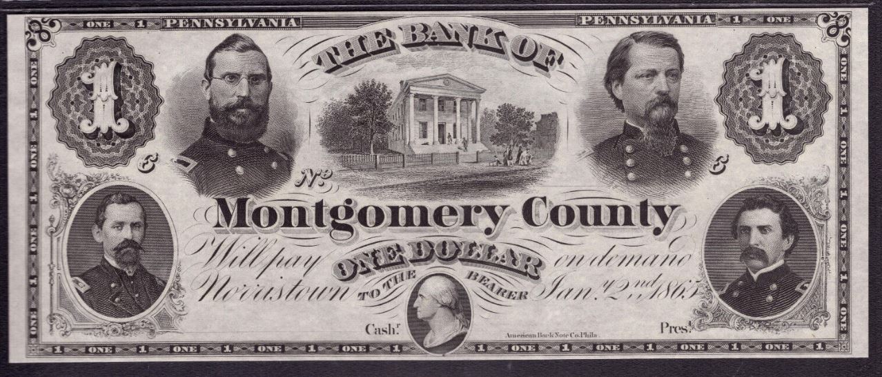 1865-$1-Bank-Of-Montgomery-County-Norristown-Pennsylvania-Obsolete