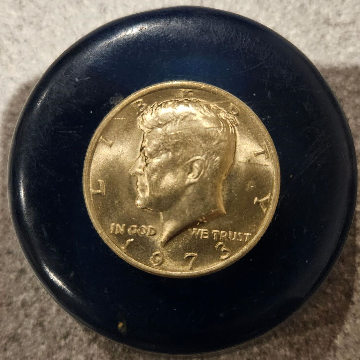 Coin-Set-In-Wax,-Looking-For-Opinions-1973-Half-Dollar