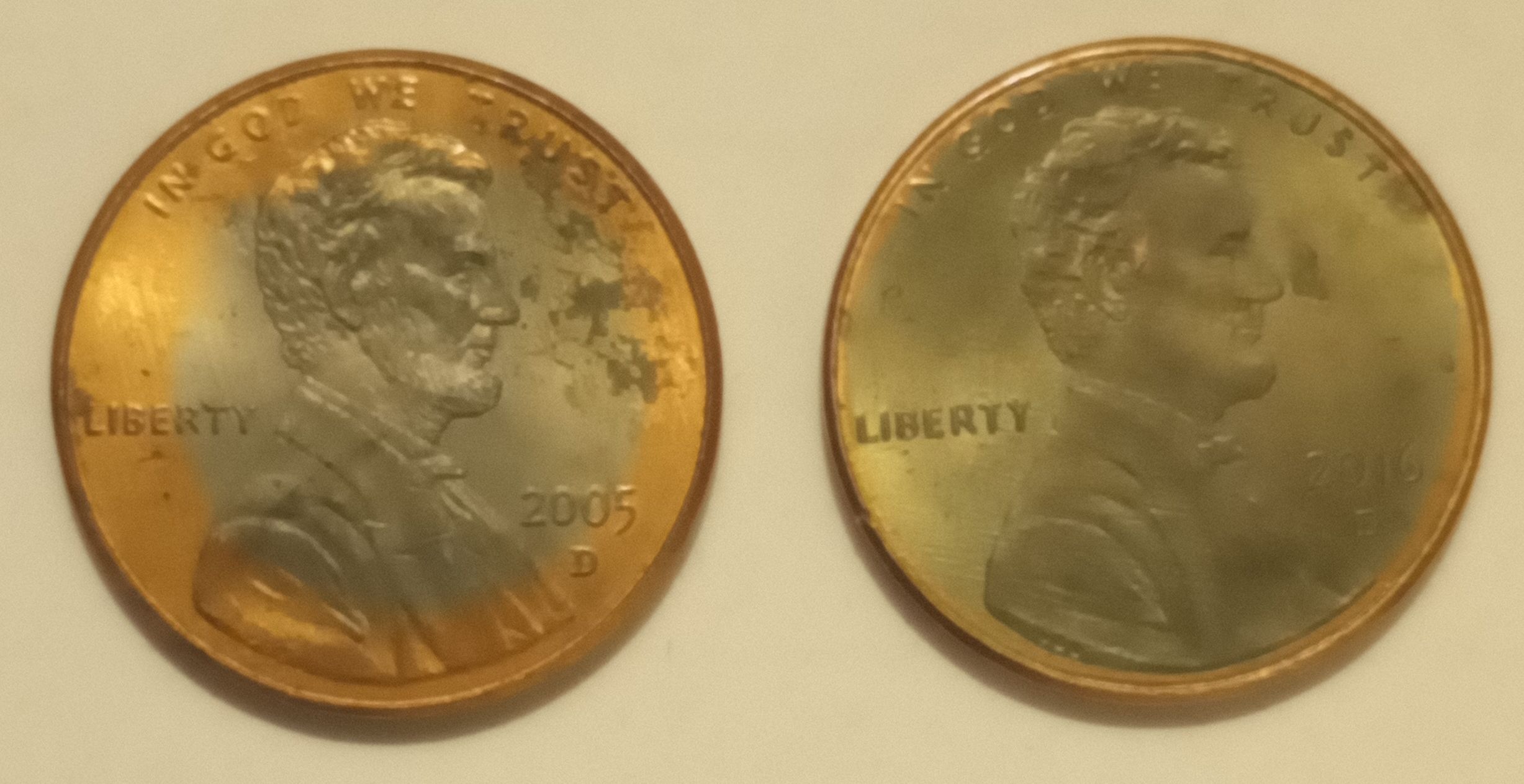 2005-D-And-2016-D-Pennies,-A-Strange-Pair-With-Unplated-Zinc-Mint-Errors?