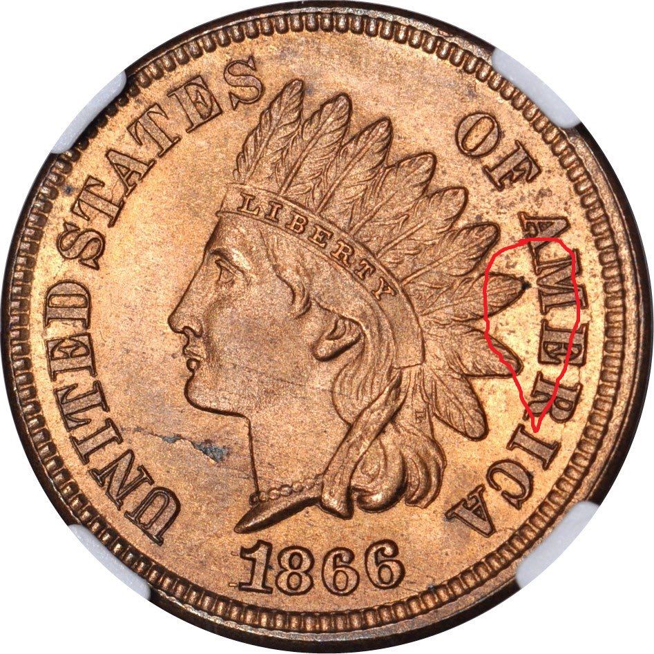 1866-Indian-Head-Cent---Struck-Though-Struck-Fragment