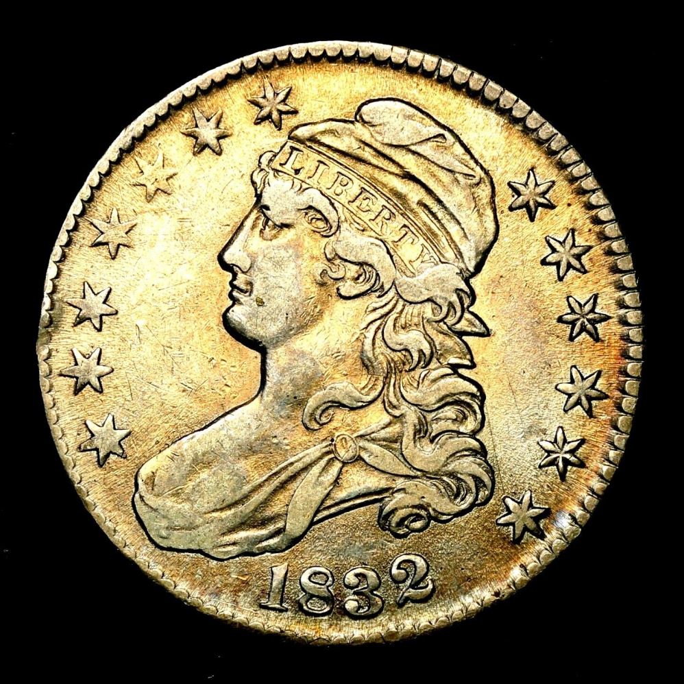 1832-Capped-Liberty-Half---Unslabbed.--Cleaned?--Artificial-Toning?